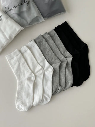 20cm Ribbed Stretchy Basic Daily Mid-Length Socks Set