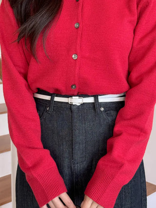 Pie Slim Line Silver Leather Thin Belt