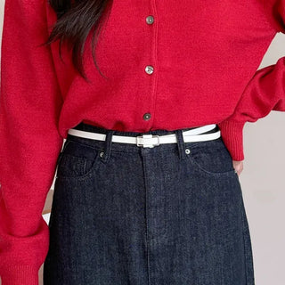 Pie Slim Line Silver Leather Thin Belt