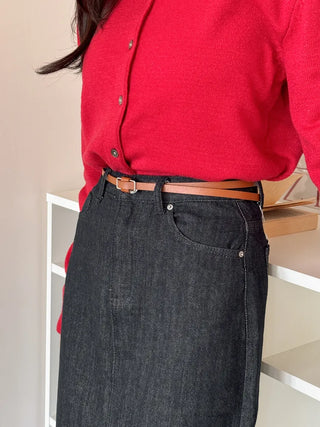 Pie Slim Line Silver Leather Thin Belt