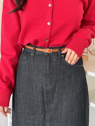Pie Slim Line Silver Leather Thin Belt
