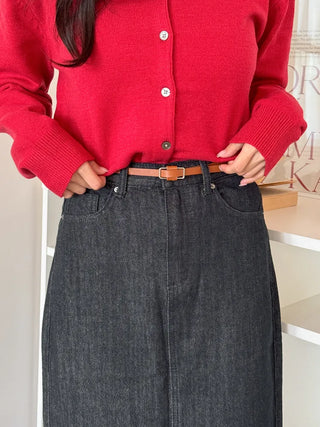 Pie Slim Line Silver Leather Thin Belt