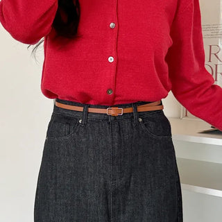 Pie Slim Line Silver Leather Thin Belt