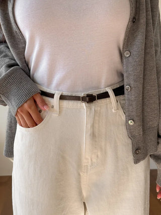 Pie Slim Line Silver Leather Thin Belt