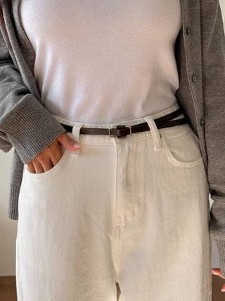 Pie Slim Line Silver Leather Thin Belt