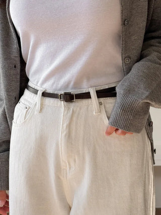 Pie Slim Line Silver Leather Thin Belt