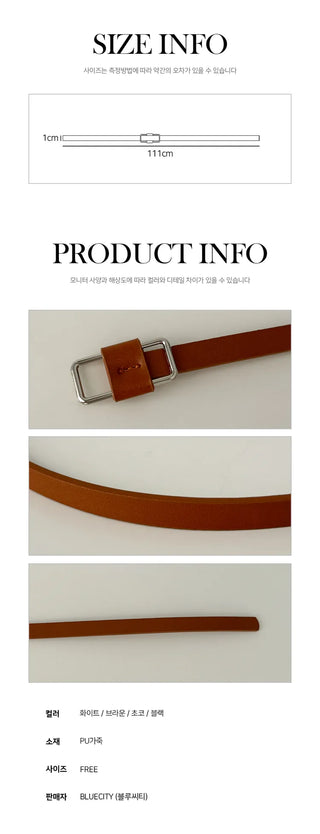 Pie Slim Line Silver Leather Thin Belt
