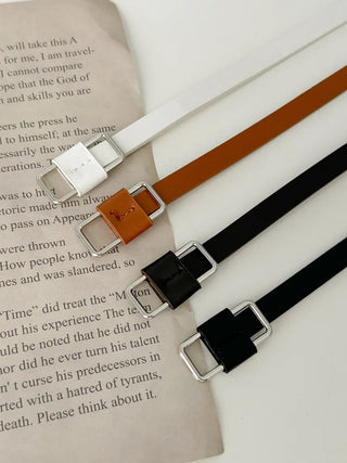 Pie Slim Line Silver Leather Thin Belt