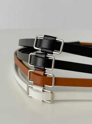 Pie Slim Line Silver Leather Thin Belt