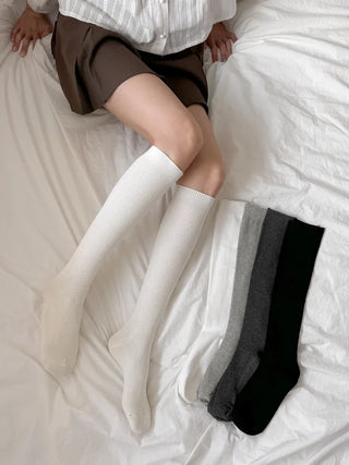 Two-Bell Ribbed Knee Socks Long/Short Daily Mid-Length Socks