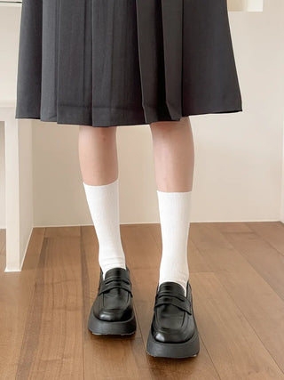 Two-Bell Ribbed Knee Socks Long/Short Daily Mid-Length Socks