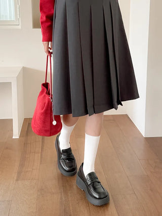 Two-Bell Ribbed Knee Socks Long/Short Daily Mid-Length Socks