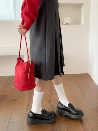 Two-Bell Ribbed Knee Socks Long/Short Daily Mid-Length Socks
