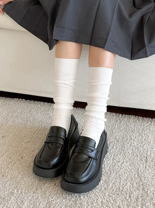 Two-Bell Ribbed Knee Socks Long/Short Daily Mid-Length Socks