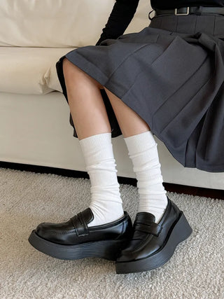 Two-Bell Ribbed Knee Socks Long/Short Daily Mid-Length Socks