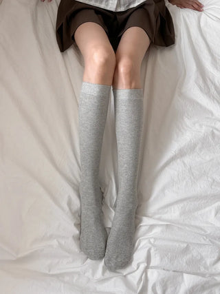 Two-Bell Ribbed Knee Socks Long/Short Daily Mid-Length Socks