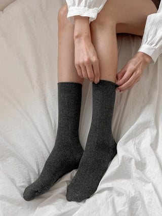 Two-Bell Ribbed Knee Socks Long/Short Daily Mid-Length Socks