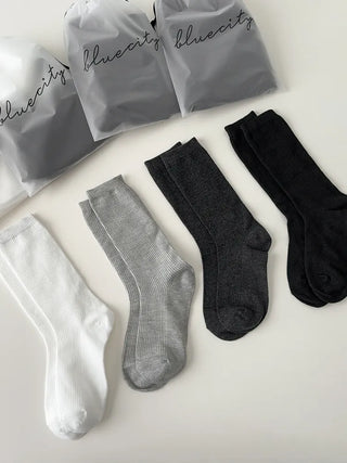 Eight Ribbed Daily Simple All-Season Mid-Length Socks Set
