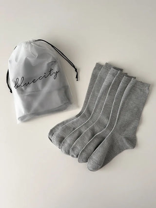 Eight Ribbed Daily Simple All-Season Mid-Length Socks Set