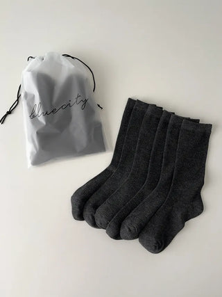 Eight Ribbed Daily Simple All-Season Mid-Length Socks Set