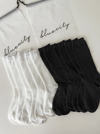 Eight Ribbed Daily Simple All-Season Mid-Length Socks Set