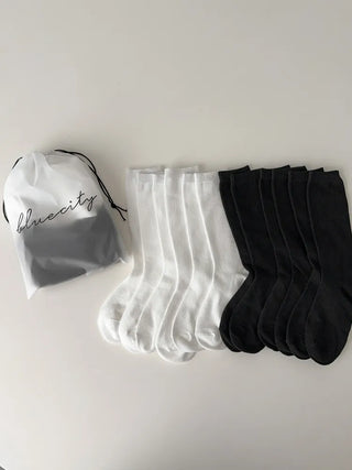 Eight Ribbed Daily Simple All-Season Mid-Length Socks Set