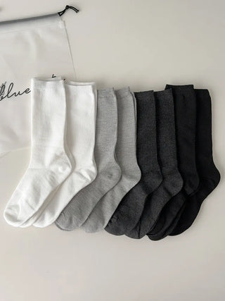Eight Ribbed Daily Simple All-Season Mid-Length Socks Set