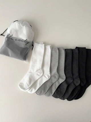 Eight Ribbed Daily Simple All-Season Mid-Length Socks Set