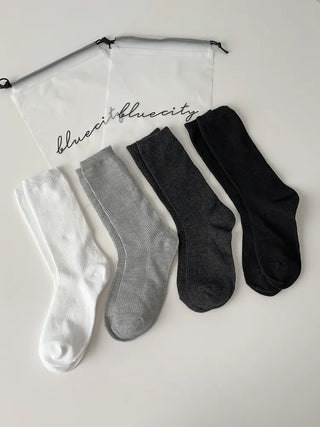 Eight Ribbed Daily Simple All-Season Mid-Length Socks Set