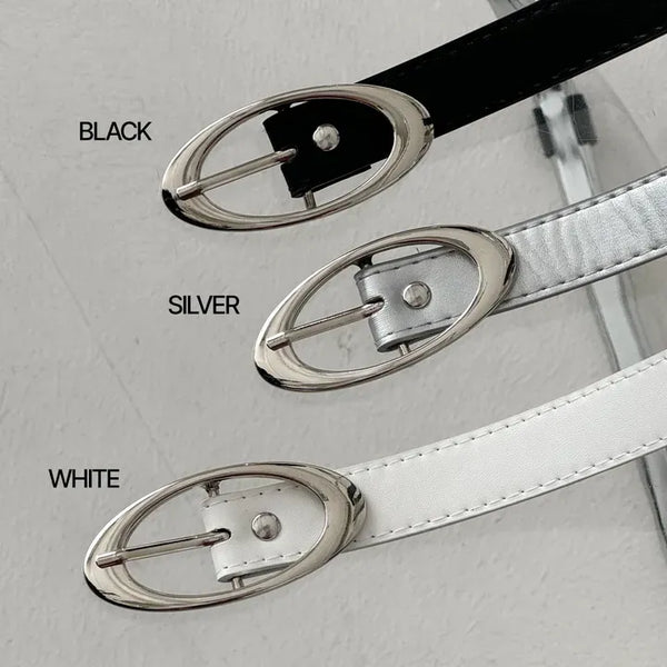 Oval Slip Silver Leather Belt