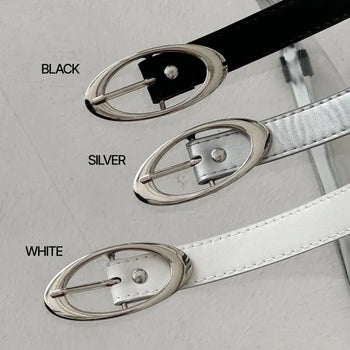 Oval Slip Silver Leather Belt