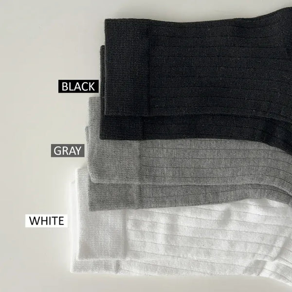 Huge Ribbed Basic Plain All-Season Mid-Length Socks