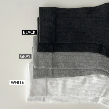 Huge Ribbed Basic Plain All-Season Mid-Length Socks