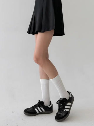 Huge Ribbed Basic Plain All-Season Mid-Length Socks