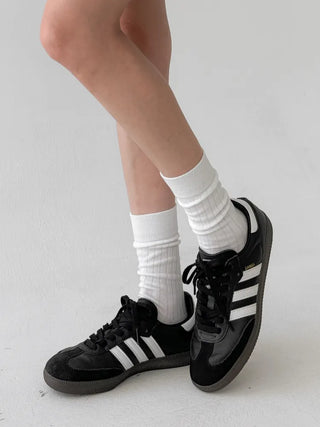 Huge Ribbed Basic Plain All-Season Mid-Length Socks
