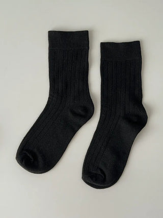Huge Ribbed Basic Plain All-Season Mid-Length Socks