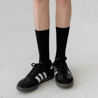 Huge Ribbed Basic Plain All-Season Mid-Length Socks