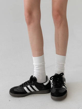 Huge Ribbed Basic Plain All-Season Mid-Length Socks