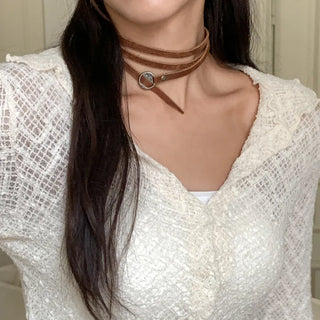 Multi-Thin Leather Bracelet Choker Necklace Belt