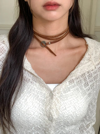 Multi-Thin Leather Bracelet Choker Necklace Belt