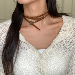 Multi-Thin Leather Bracelet Choker Necklace Belt