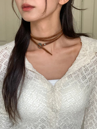Multi-Thin Leather Bracelet Choker Necklace Belt