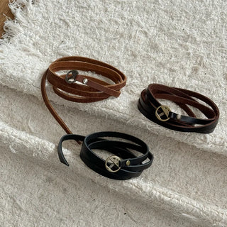 Multi-Thin Leather Bracelet Choker Necklace Belt