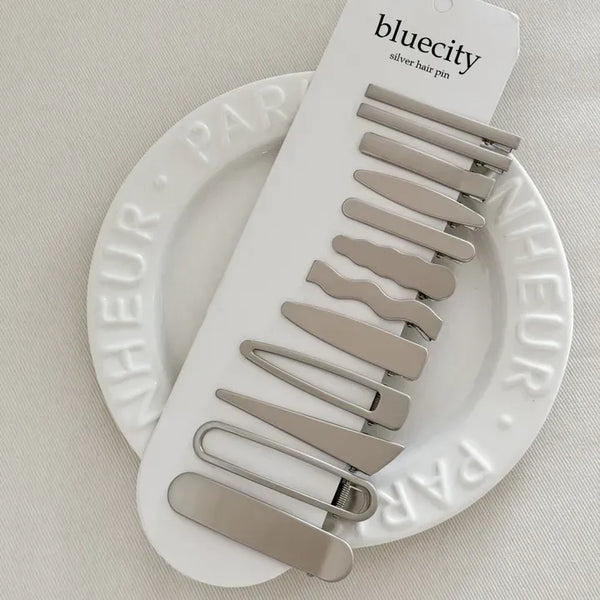 Metallic Silver Hair Clip Side Hairpin Set