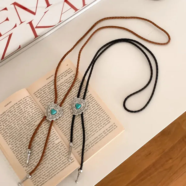 Love Shield Turquoise Leather Bolotie Necklace