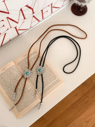 Love Shield Turquoise Leather Bolotie Necklace