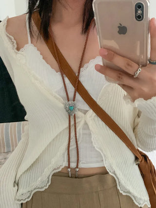 Love Shield Turquoise Leather Bolotie Necklace