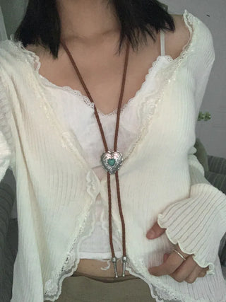 Love Shield Turquoise Leather Bolotie Necklace