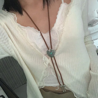 Love Shield Turquoise Leather Bolotie Necklace