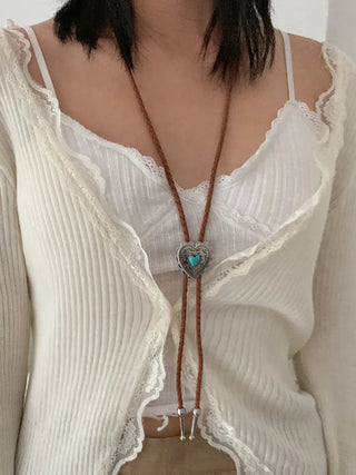Love Shield Turquoise Leather Bolotie Necklace